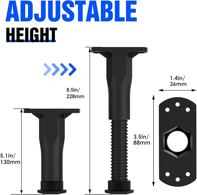 SKMYL Adjustable Height Center Bed Support Leg for Sagging Shelf, Furniture Legs for Frame,Slat and Riser, Adjustable Height 5.1"-8.5" (4PCS)