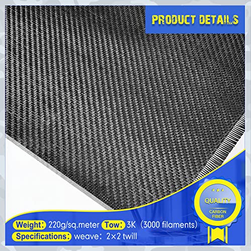 Tatuo 2 Rolls 6.5ft x 12" Carbon Fiber Fabric Roll Pure Fabric Carbon Fiber Sheet - 2x2 Twill Weave-3k/220g for Cars for S...