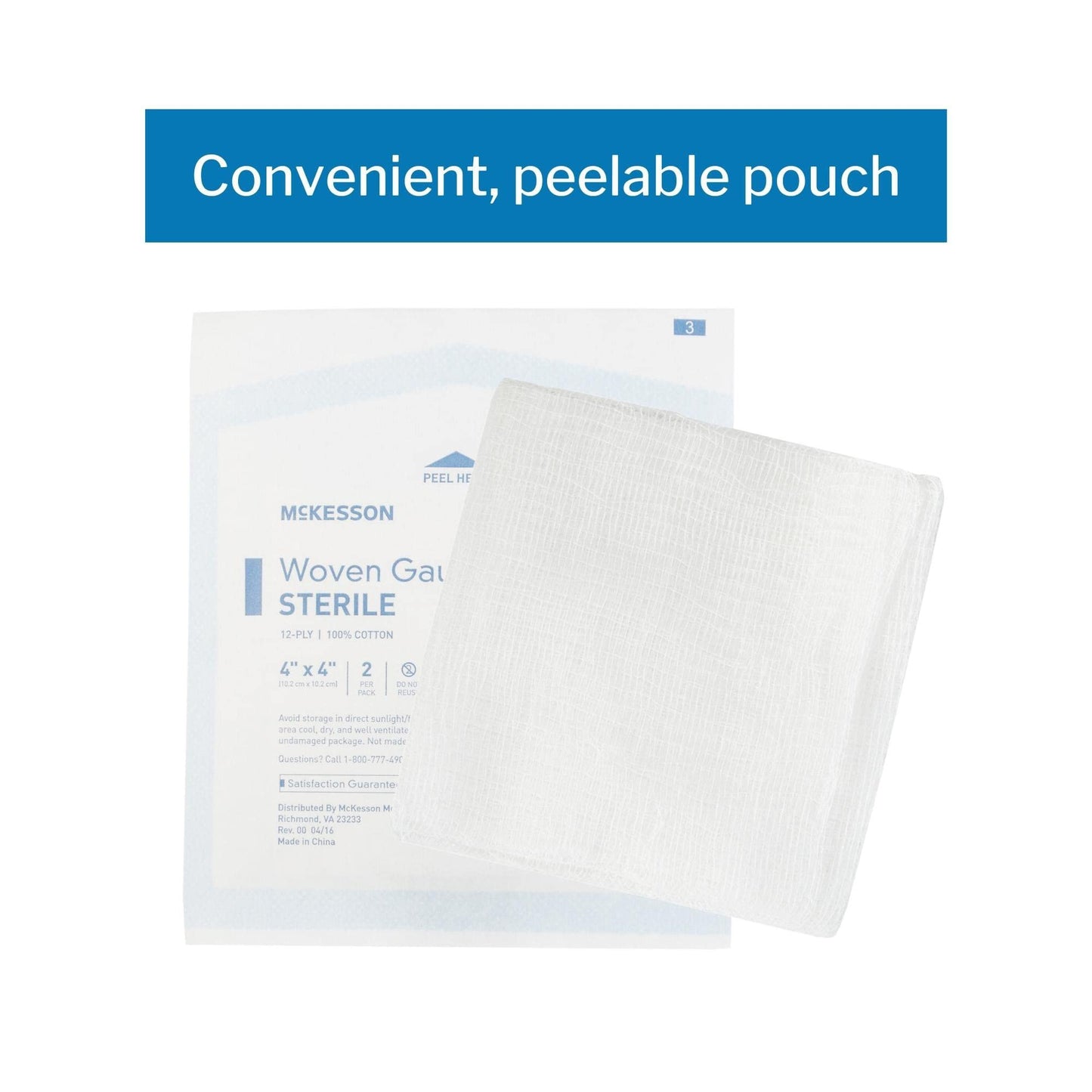 McKesson Woven Gauze Sponges, Sterile, 12-Ply, 100% Cotton, 4 in x 4 in, 2 per Pack, 25 Packs, 50 Total
