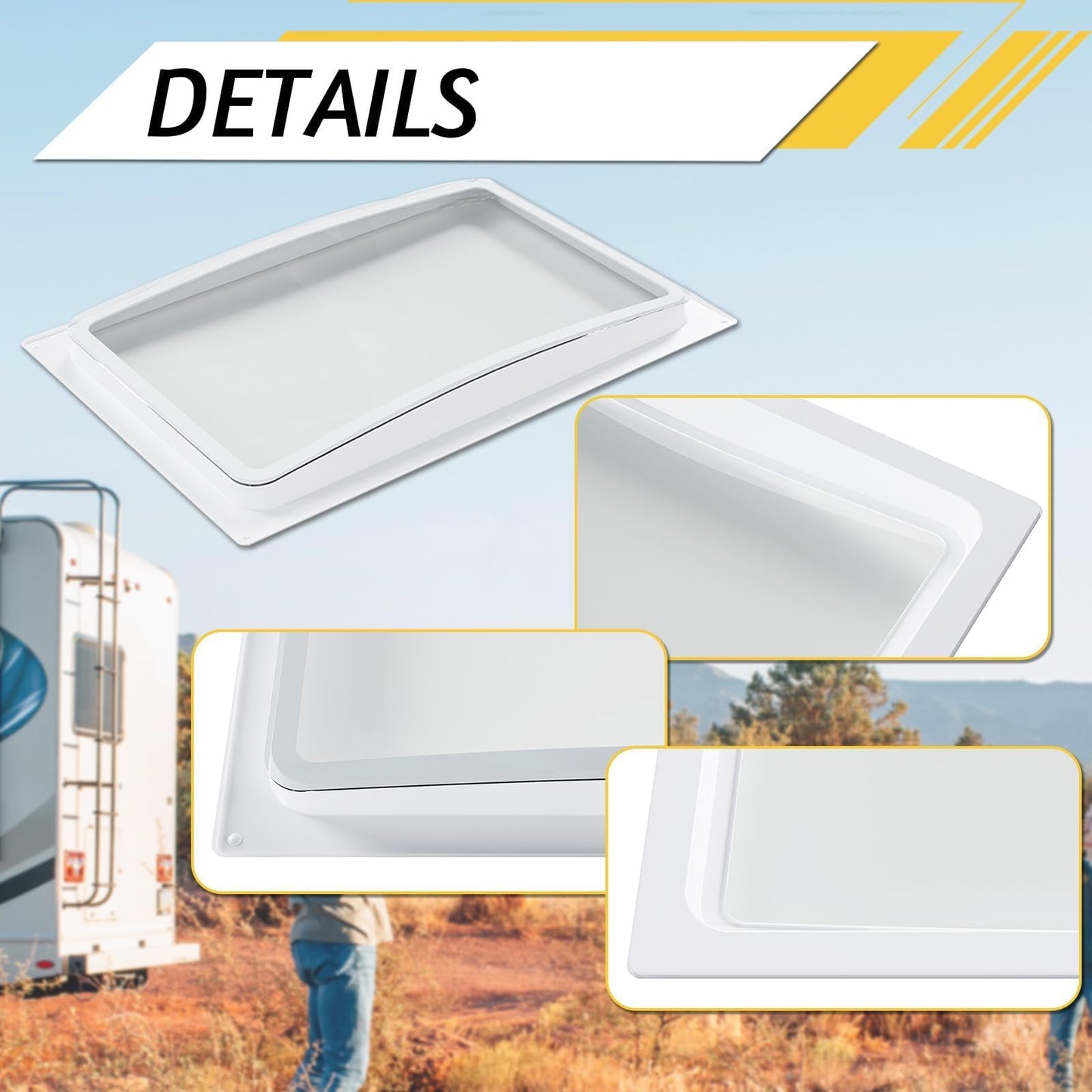 KUAFU 24" x 15.8" RV Skylight Inner Dome Cover – Fit for 22" x 14" Opening, Shatterproof ABS Plastic, Clear Window for Bright & Warm RV/Camper – Easy Screw Installation