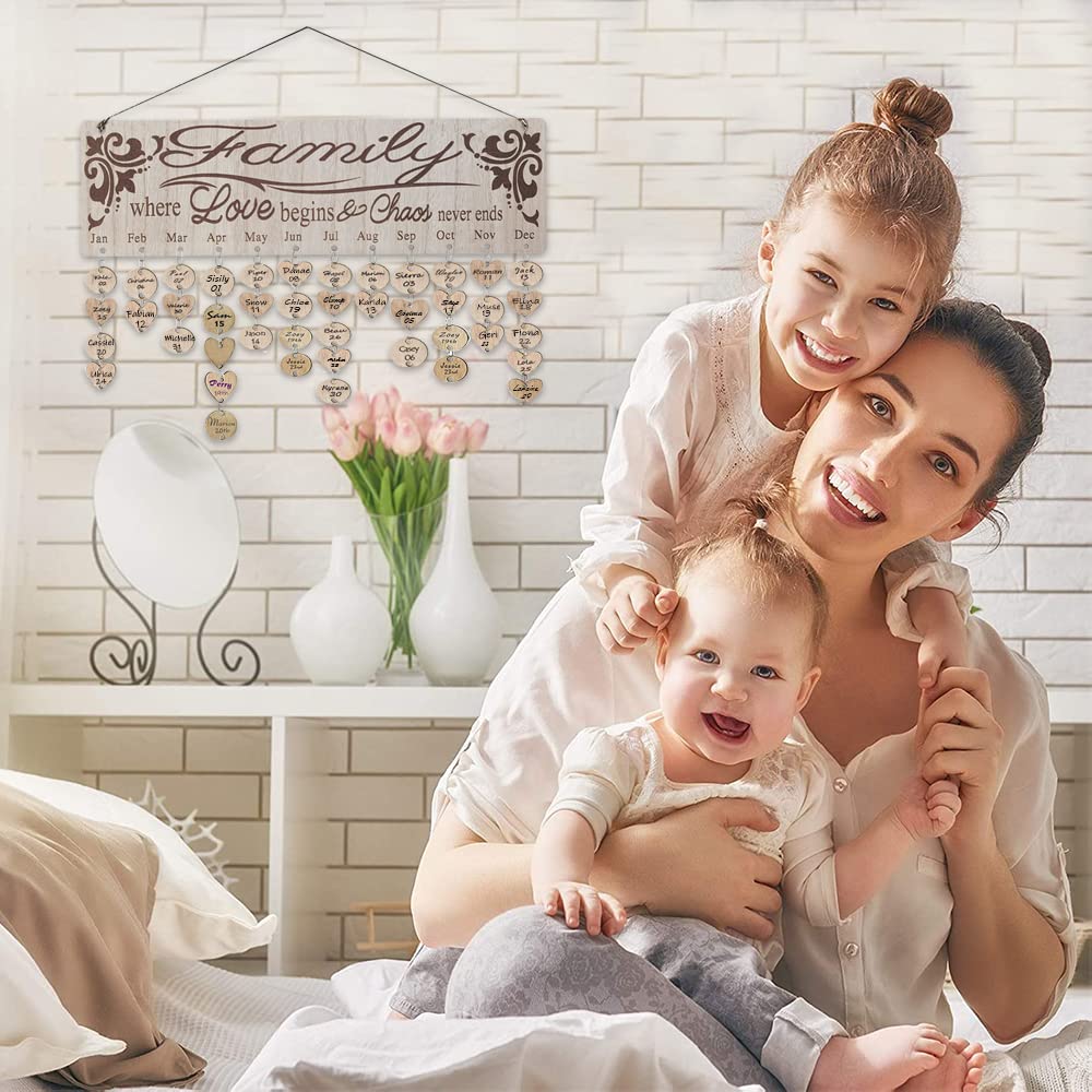 Christmas Gifts for Mom from Daughter Son, Family Birthday Reminder Calendar Board, Best Birthday Christmas Gifts Present for Family Friends, BirthdayWall Hanging to Remember Everyone’s Birthday