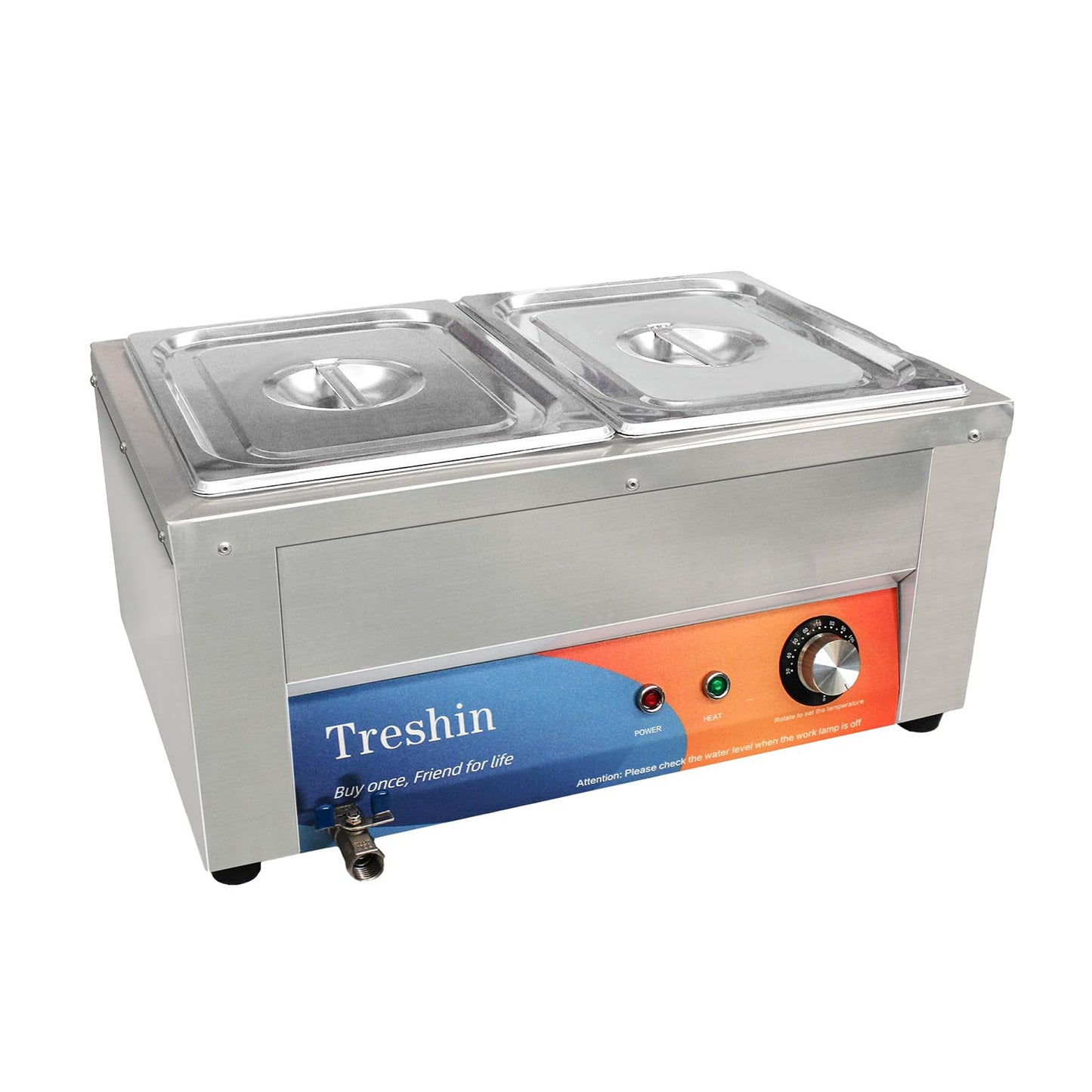 Treshin 2 Pan Commercial Food Warmer 21 Qt Capacity 1200W Stainless Steel Electrical Bain Marie Buffet Food Warmer Steam Table with Temperature Control & Lid for Home, Party, Catering, Restaurants