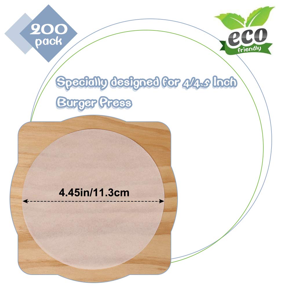 Hamburger Patty Paper Round 4.5 Inch, Set of 200, Non Stick Patty Paper Sheets for Burger Press, Patty Serperate and Cake Baking(5.5/6/7/8/9/10/12inch Available)