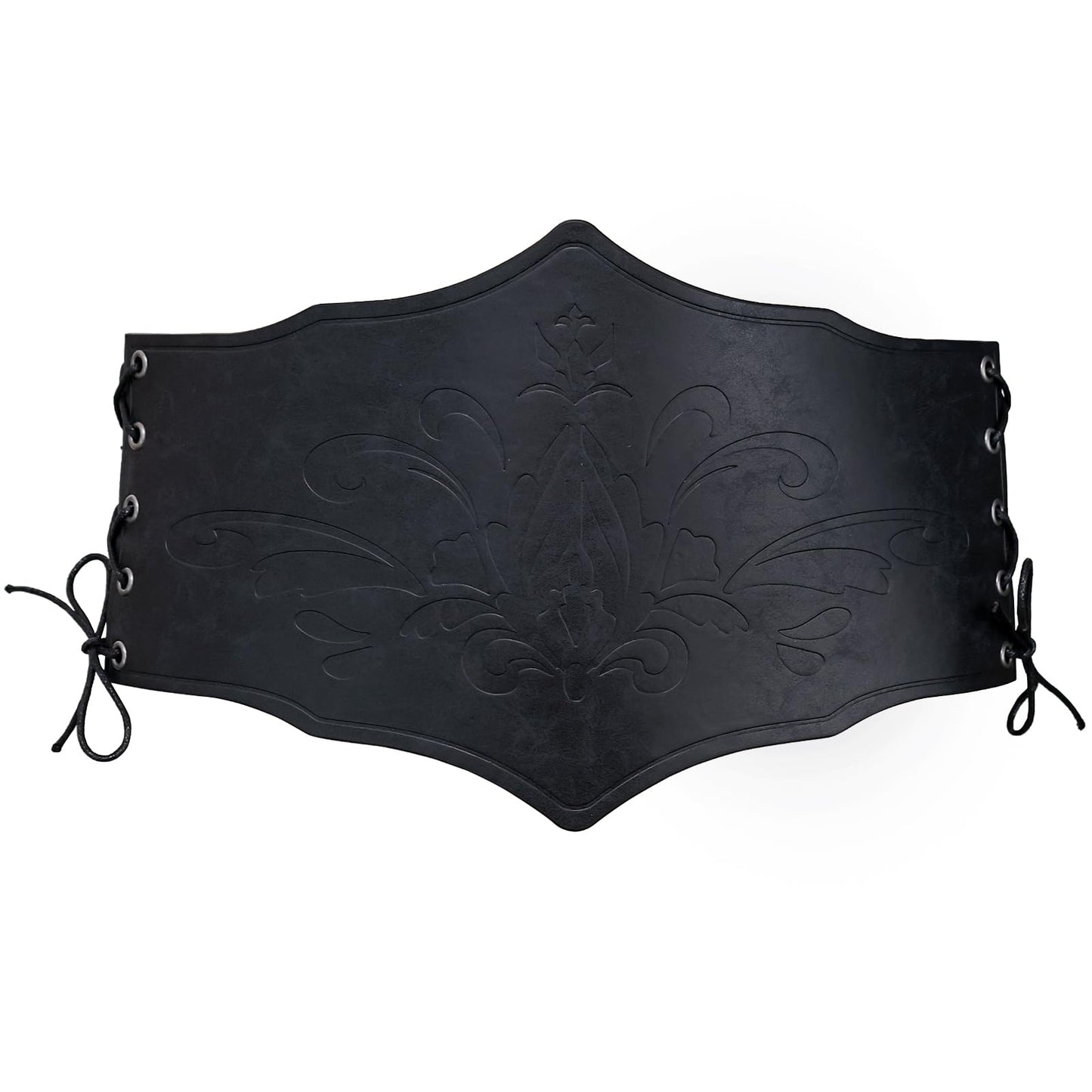 HiiFeuer Medieval Women Faux Leather Corset Belt, Renaissance Underbust Corset Adjustable Wide Waist Cincher for Ren Faire (Black B)
