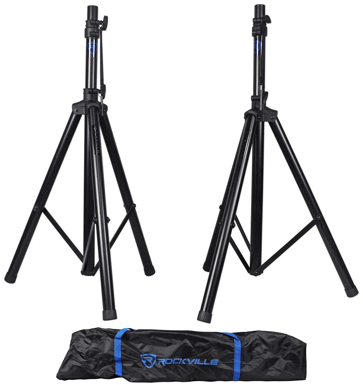 Rockville RVES1 Pair Tripod DJ PA Speaker Stands with Carry Bag, 100 lbs Capacity, Adjustable Height to 71, Steel Construction,