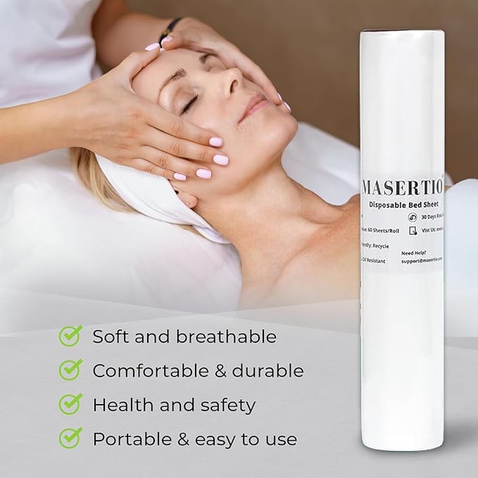 Disposable Massage Bed Cover - Non-woven Disposable Material - Ideal for Spa, Massage Table, Tattoo, Waxing Table - No Crinkle Table Sheets - 31.5 x 71 Inches (30 Sheets Per Roll)
