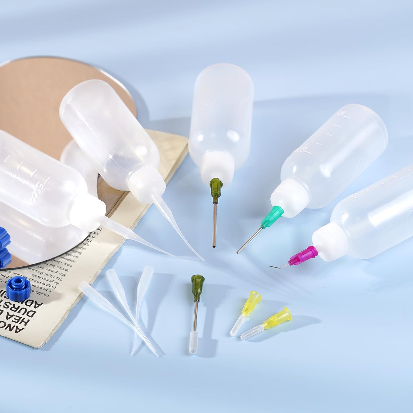 Ehoycq 50ml Glue Precision Tip Applicator Bottle,Needle Tip Squeeze Bottle with 14ga 16ga 18ga 20ga 25ga Blunt Needle Oiler and Storage Caps