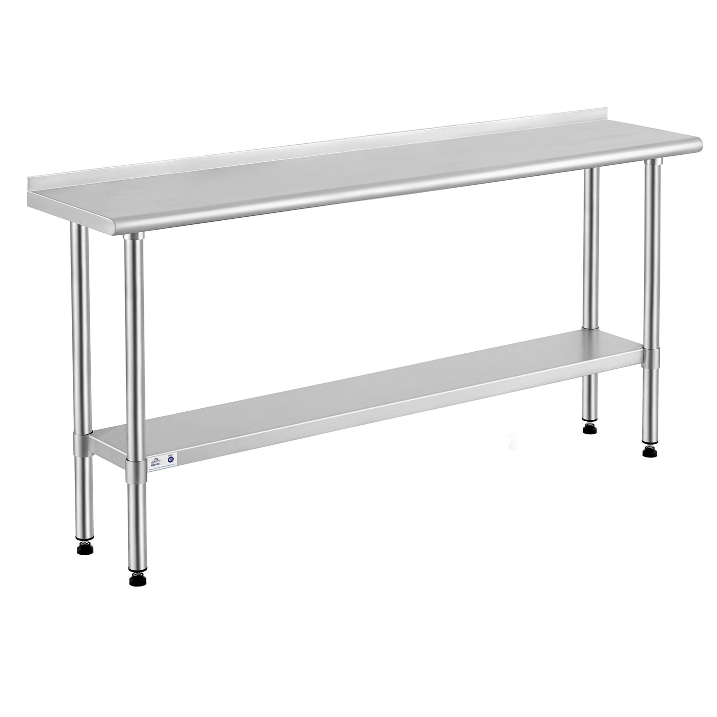 ROCKPOINT Stainless Steel Table for Prep & Work with Backsplash 14x72 Inches, NSF Metal Commercial Kitchen Heavy Duty Table with Adjustable Under Shelf and Table Foot for Restaurant, Home and Hotel