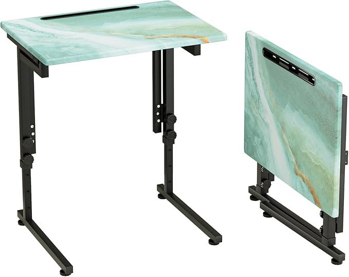 Fleecy day Folding TV Tray Table,Adjustable TV Dinner Table with Sturdy MDF Top,Eating Trays for Living Room with No Assembly Required (Sea Blue)