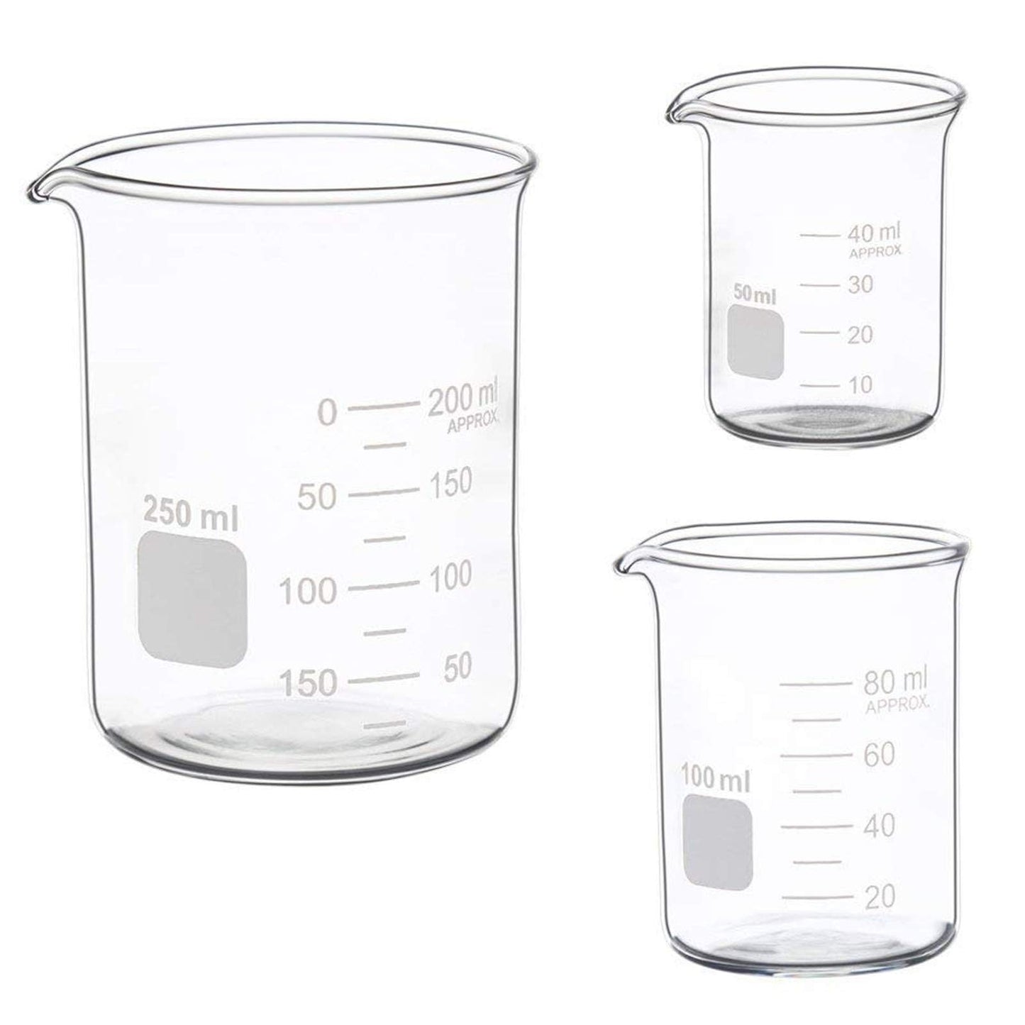 Graduated Glass Measuring Low Form Beaker Set (50ml+100ml+250ml)