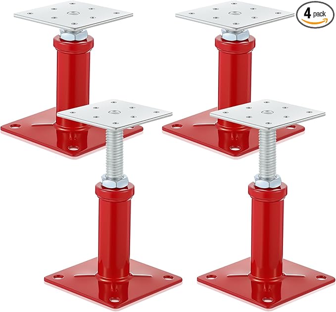 Yaocom 4 Pcs Adjustable Jack Post, 4.3-7 Height Range, Basement Floor House Screw Jacks for Lifting Joist Beam Brace for Cellar Ceiling, Center Point Load Capacity 11023 Lbs, Red