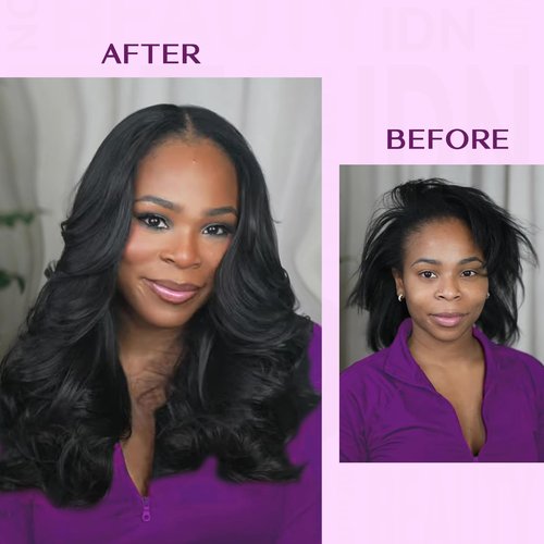 IDN BEAUTY V Part One Piece Clip in Hair Extensions Human Hair Combo Pack, Body Wave 14 Inch 110g 1pcs V Part and 2pcs Clip Ins For Black Woman Natural Black V Shape Lace Weft Seamless Invisible Edge