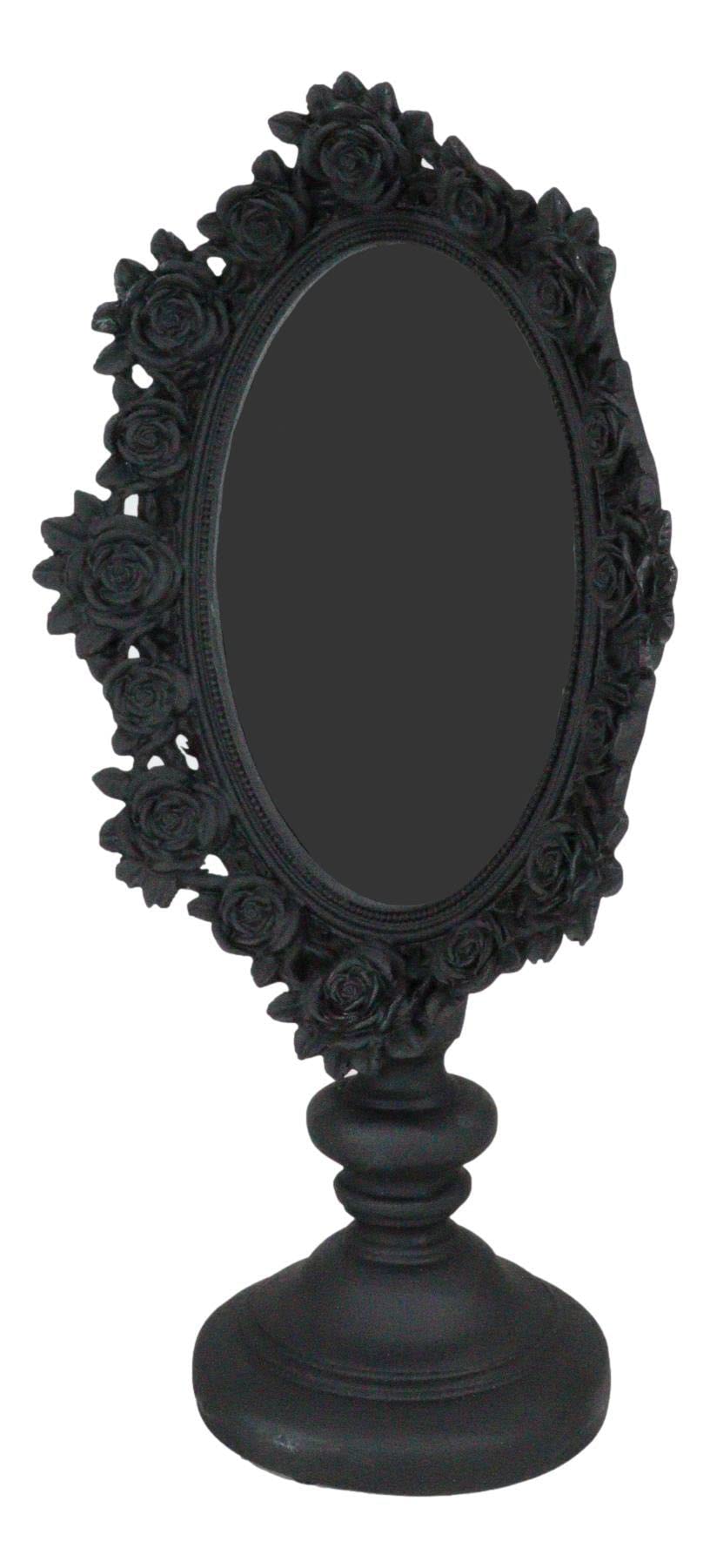 Ebros Gift Victorian Black Gothic Roses Floral Decorative Vanity Dressing Desktop Table Mirror Oval Shaped Figurine with Dark Alchemy Ossuary Macabre Boudoir Accent