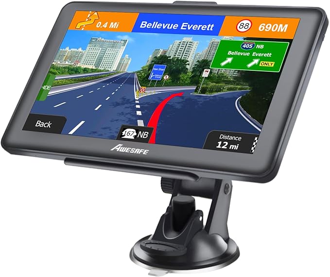 AWESAFE GPS Navigator for Car, Latest 2025 Map 7 Inch Touch Screen, Real Voice Spoken Turn-by-Turn Direction Reminding Nav...