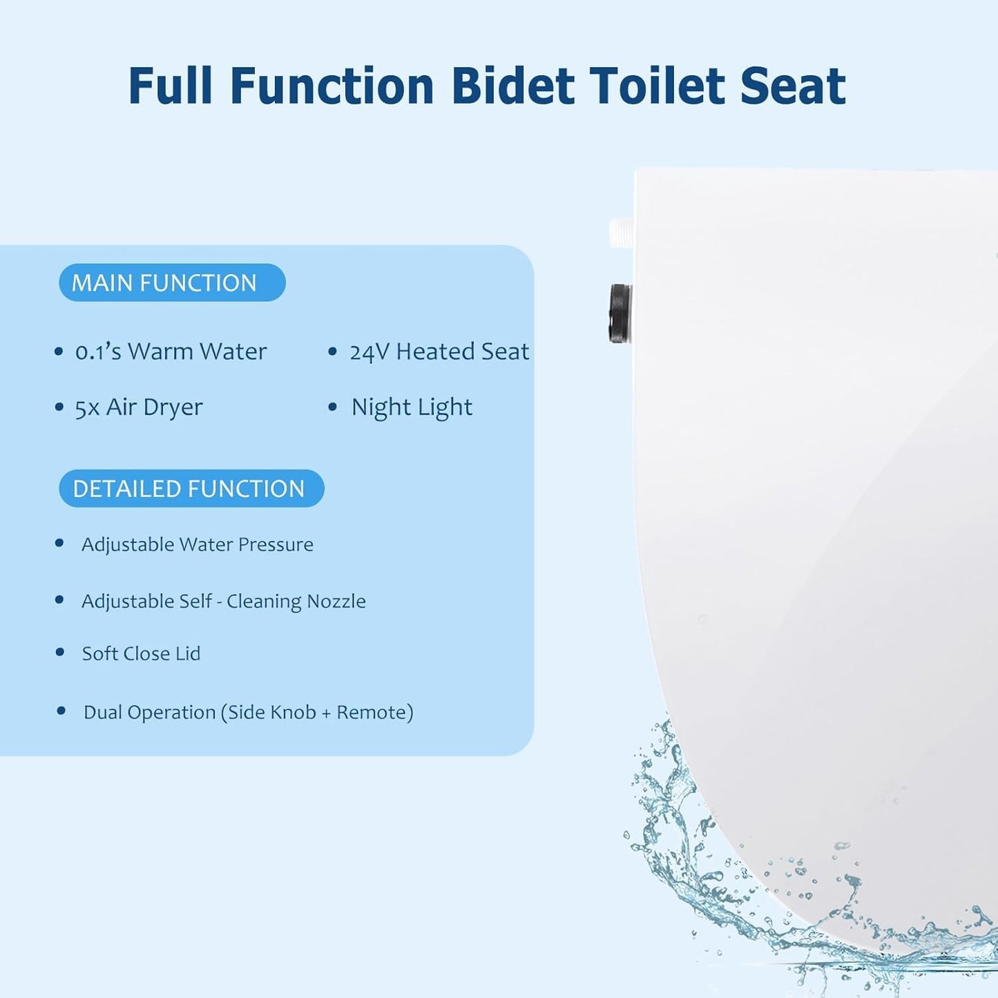 SIMENR Electric Bidet Toilet Seat Elongated, Instant Warm Water, Heated Seat with Dryer, Self-Cleaning Nozzle, Soft Close Lid & Night Light - Smart Bidet with Adjustable Temp, Pressure & Universal Fit
