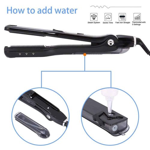 Bettyliss Steam Flat Iron Hair Straightener - Professional Hair Straightening Irons for Smooth and Frizz-Free Results (Black)