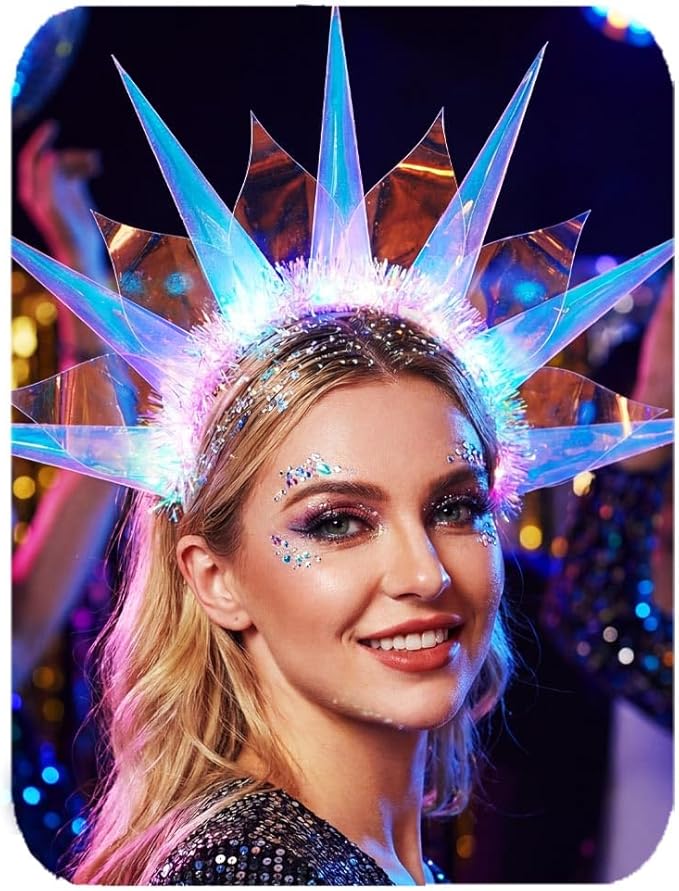 CAKURE Light Up Headband Led Crown Headbands Rave Headpiece Hair Accessories for Women
