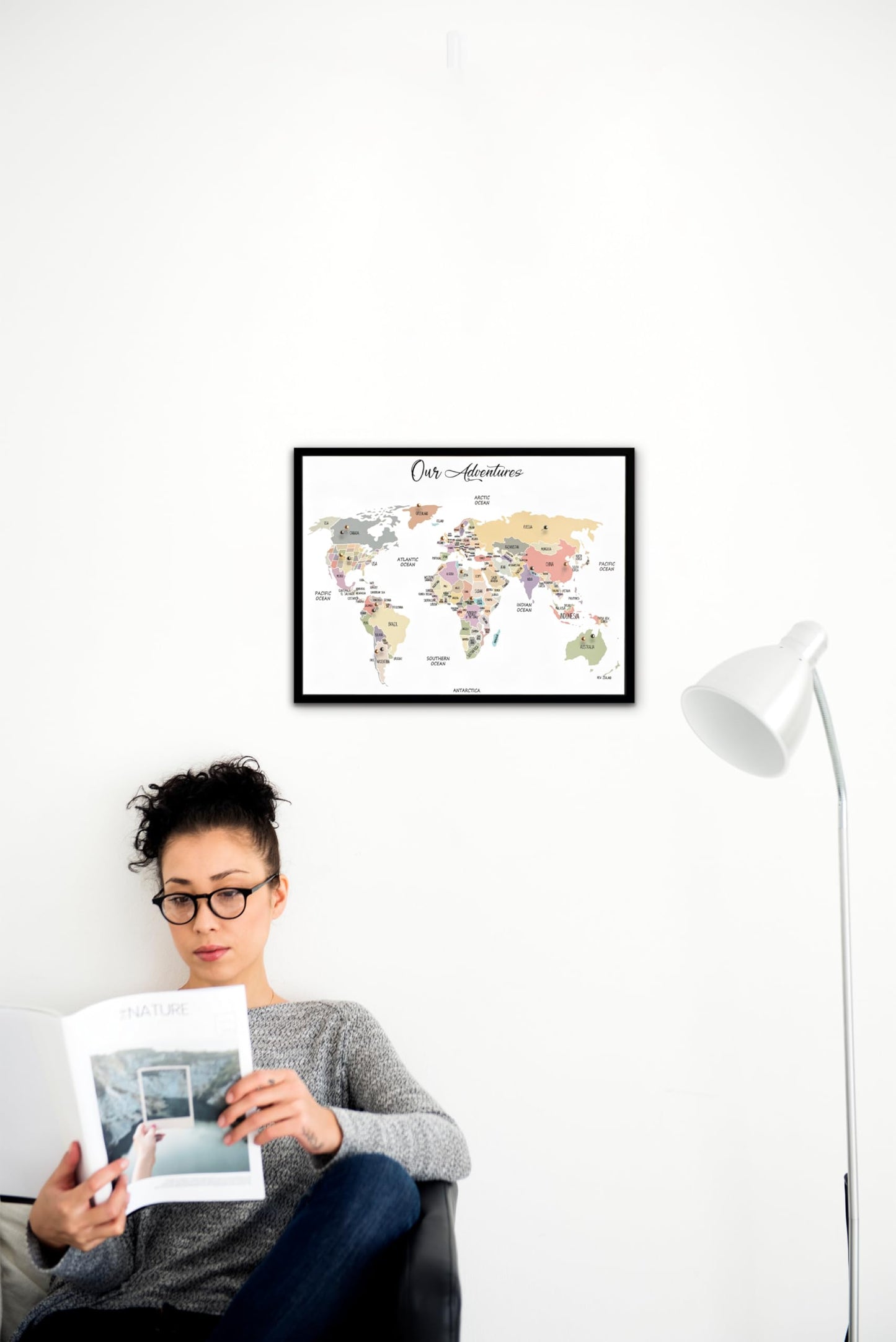 flinelife World Map Pin Board,16X12, World Travel Map With Pins, Perfect For Couples or Retirement Gift