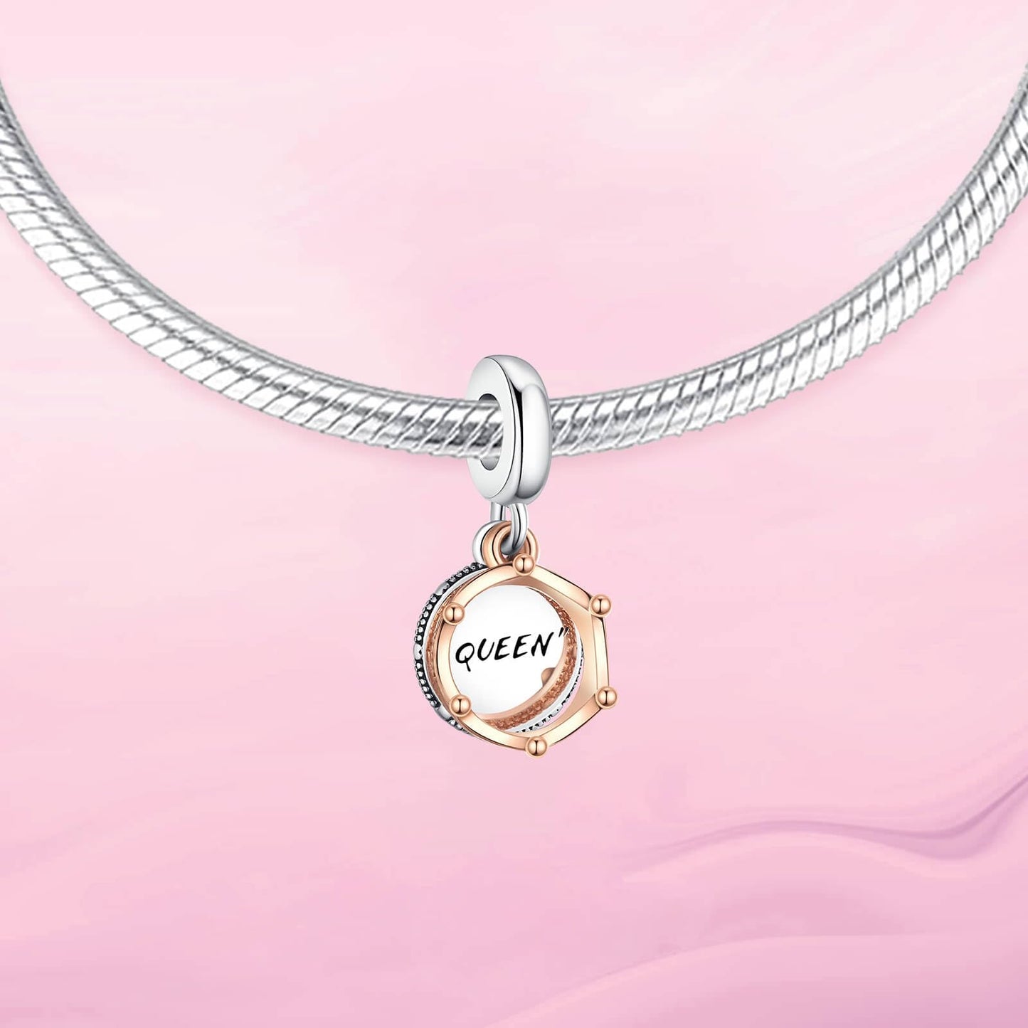 VALGACLS Queen and Regal Crown Charms Rose Gold Charm 925 Sterling Silver Queen Charm for Bracelets Necklace