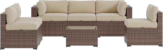 Aoxun Patio Furniture Sets, 7-Piece Outdoor Patio Furniture with Thick Cushions, Wicker Outdoor Conversation Set Sectional Sofa for Backyard, Poolside, Garden