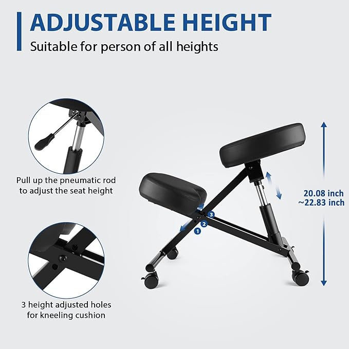 Himimi Kneeling Chair Ergonomic for Office, Height Adjustable Stool with Thick Foam Cushions for Home and Office - Improve Posture to Relieve Neck & Back Pain, New Upgraded Pneumatic Pump