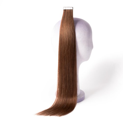DNE Tape in Hair Extensions Real Human Hair 22 inches 20Pcs/50g/Pack Seamless #4 Medium Brown Dark Color Straight Invisible Double Sided Tape in Hair Extensions for Women/Girls Can Bleached and Curl