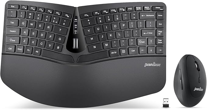 Perixx PERIDUO-606 Wireless Mini Ergonomic Keyboard with Portable Vertical Mouse - Adjustable Palm Rest Stand - Membrane L...