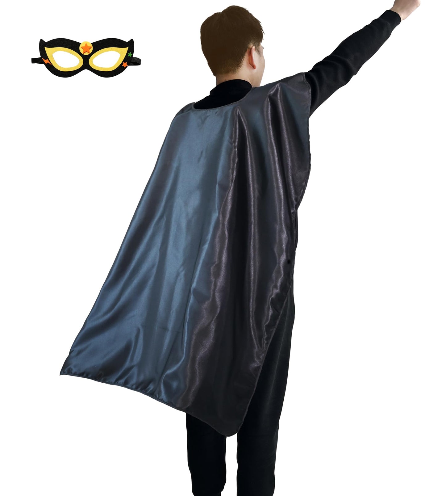 D.Q.Z Black Super Hero Cape and Mask for Adults, Men Women Superhero Costume Halloween Vampire Capes (Black)