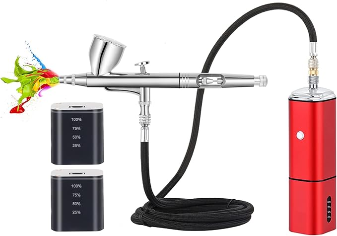 Casubaris Airbrush kit with Compressor Portable Cordless Airbrush kit,Rechargeable auto Stop Dual Action air Brush Pen,Match Different Airbrush Gun for Barbers Model Painting Nail Art Craft Makeup
