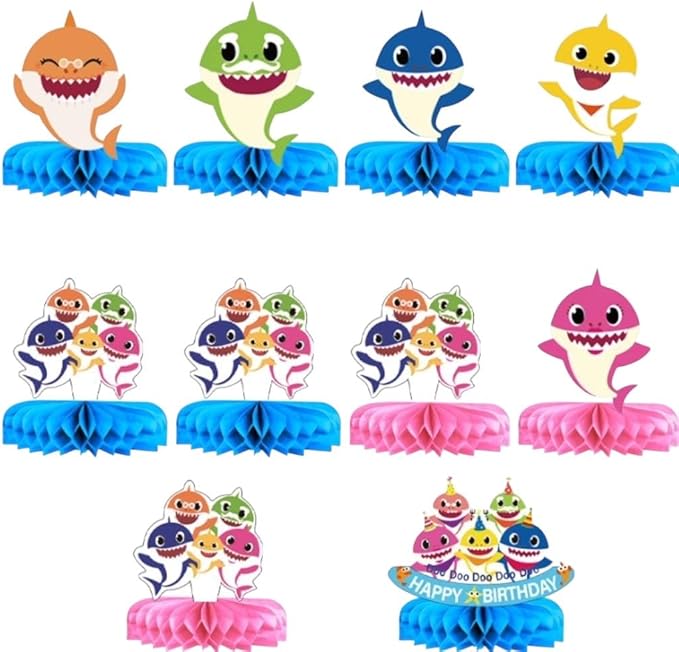 10 Pcs Shark Table Centerpiece,Honeycomb Centerpieces Table Toppers for Shark Birthday Party.