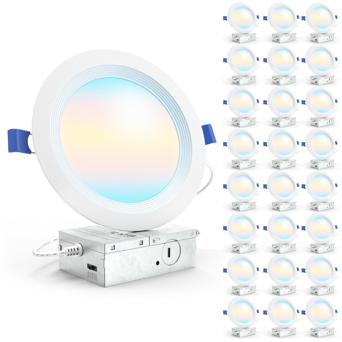 Sunco 24 Pack 6 Inch LED Recessed Light, Ceiling Canless Recessed Lights, Baffle Trim, 850 LM, 14W, Selectable CCT 2700K/3000K/4000K/5000K/6000K, Dimmable with Junction Box