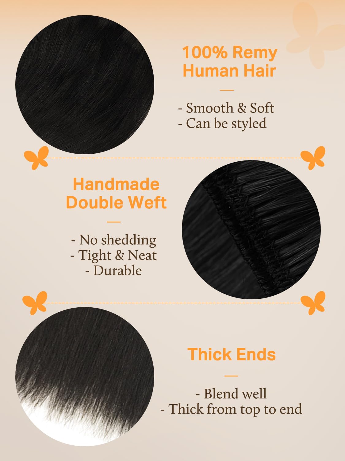 DOORES Sew in Weft Extensions Remy Hair Bundles, 22 Inch 110g Natural Black Raw Silky Straight for Women