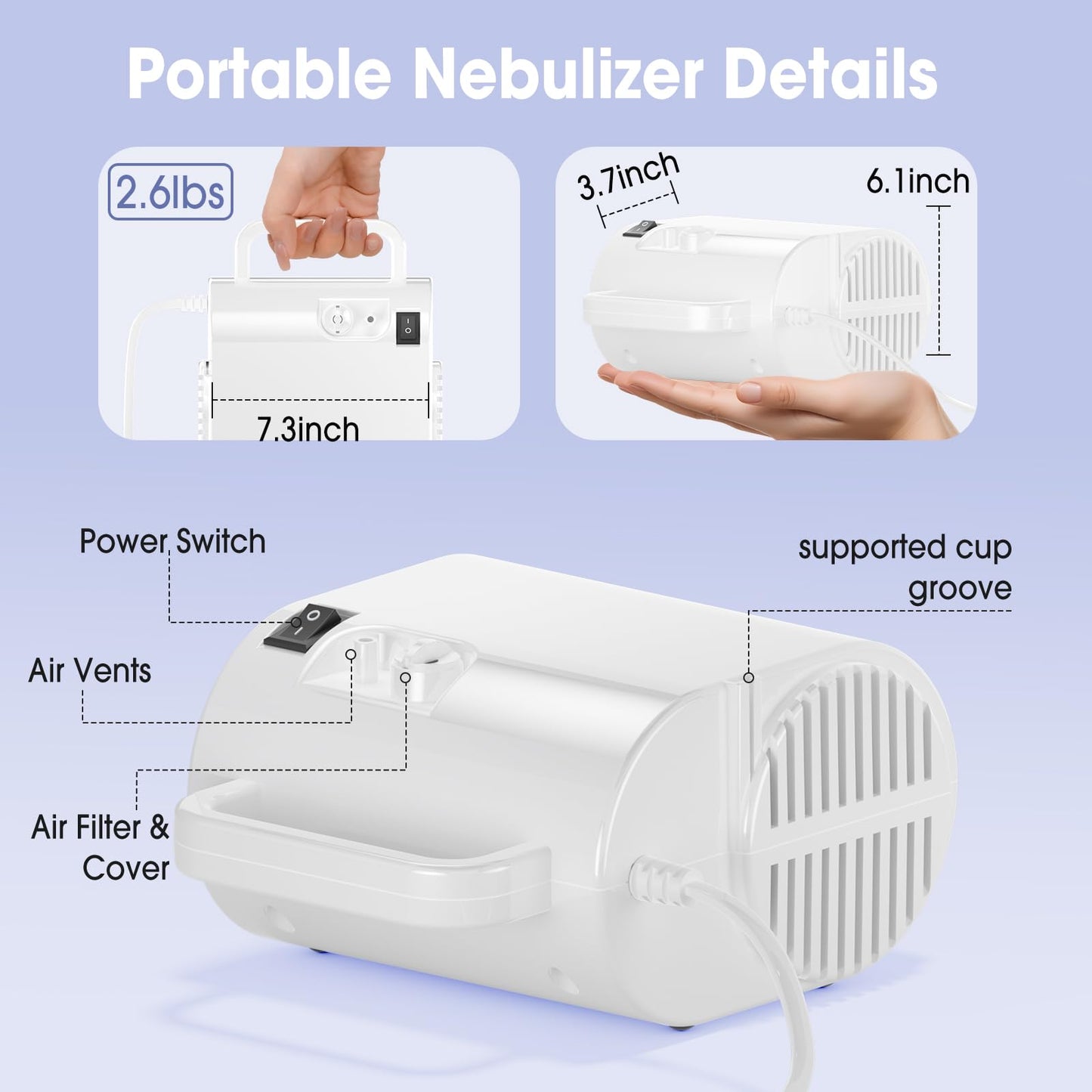 Freeway Nebulizer Compressor，Portable Nebulizer Machine for Adults and Kids，Personal Steam Inhaler with Mouthpiece，2 Masks，Tubing for Travel or Home Daily Use