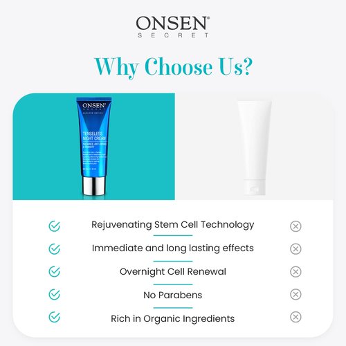 Onsen Secret Wrinkle Repair Tenseless Night Face Cream - Dermatologist Recommended Anti-Wrinkle, Radiance and Tonicity Cream - Anti Aging Ultra Boost Facial Creme for Dry Skin & Age Spots (0.8 Fl Oz)