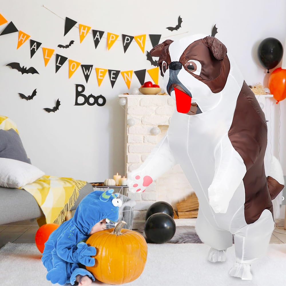 MXoSUM Funny Inflatable Costume for Adult Blow up Bullydog Costume Halloween Party Puppy Dog Cosplay Costume Onesie