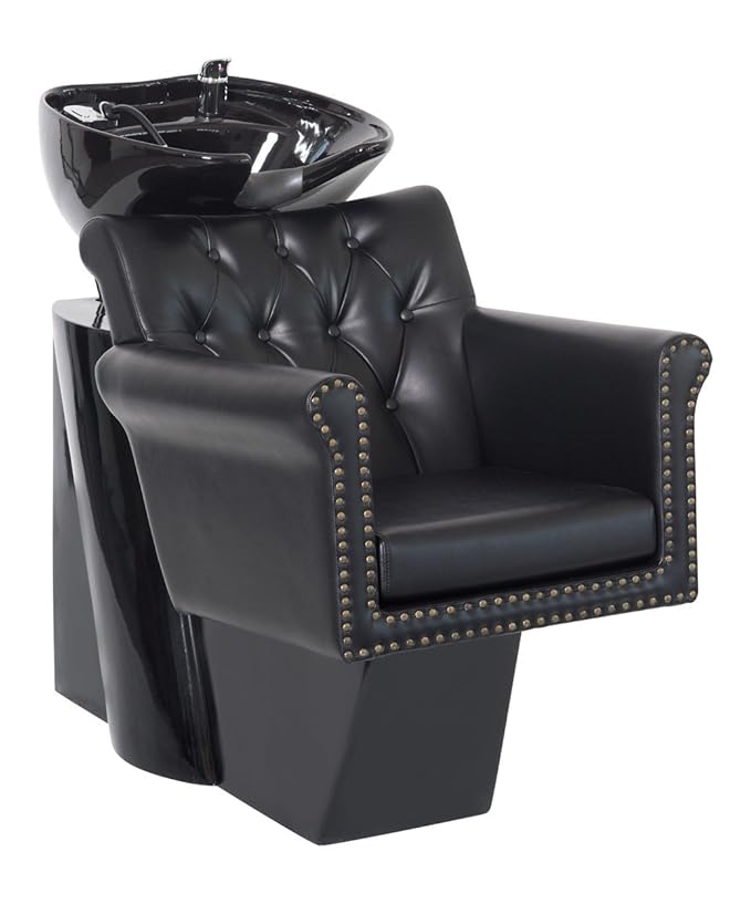 Buy-Rite Chelsea Shampoo Backwash Unit - Tufted Chair, Removable Cushion, Tilting Porcelain Bowl, Single-Lever Faucet, Vacuum Breaker & Install Kit Included - Black, NIN-9902BW