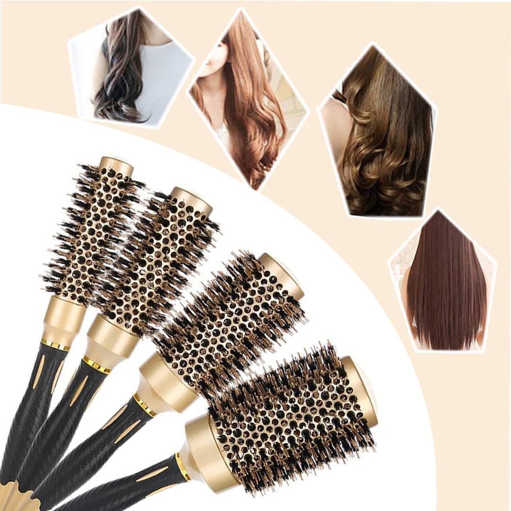Aozzy Hair Brush, Round Brush Set for Blow Drying - Professional Boar Bristle Hair Styling Brush, Nanothermic-Ion Technology, Ve