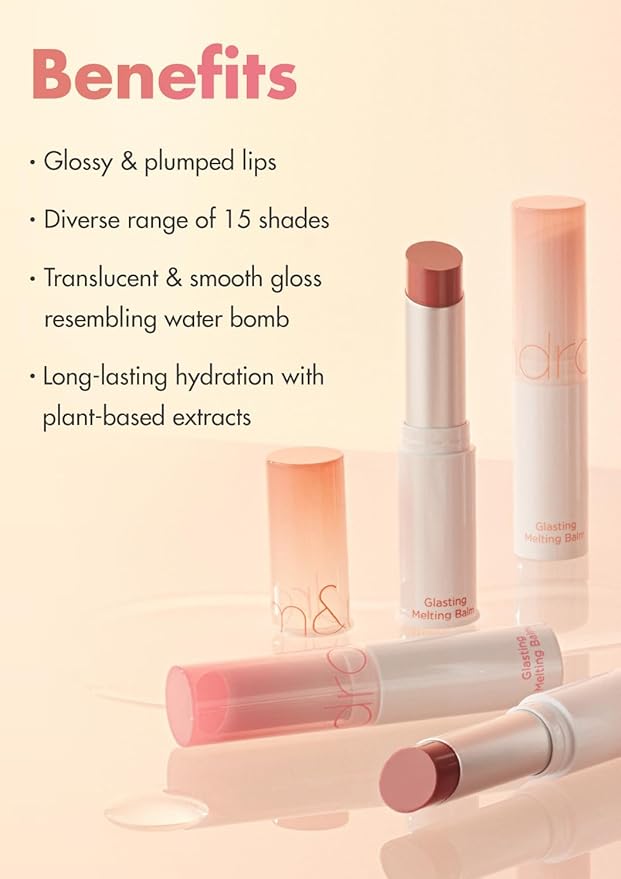 rom&nd GLASTING MELTING BALM 15 Pecan Brew | K-Beauty Hydrating Lip Balm for Plump, Crystal-Clear Shine | Vivid Nude Brown-Red Tint | Non-Sticky, Long-Lasting Moisture