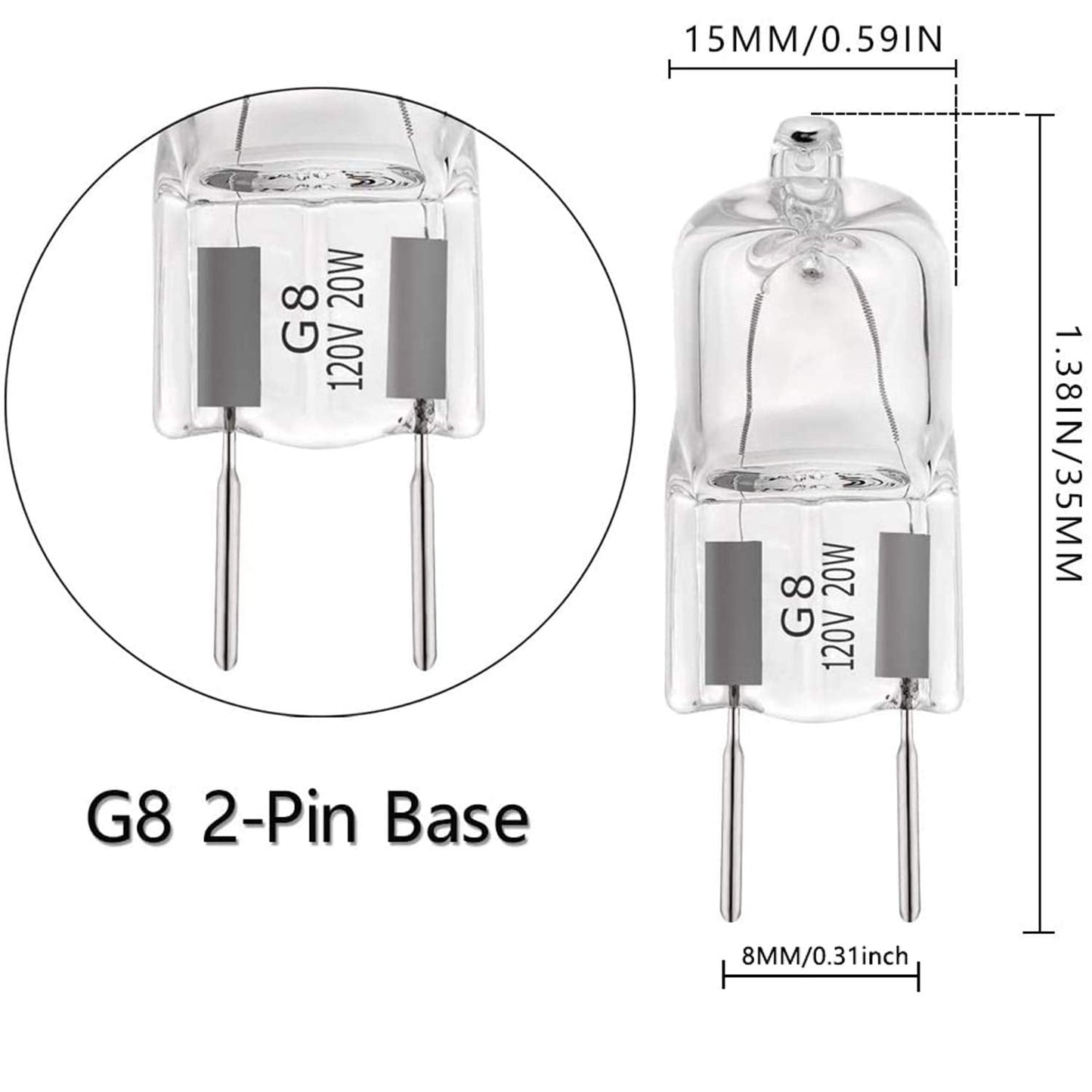 EKSAVE G8 Halogen Light Bulbs 20W 120V G8 Base 2Pin T4 JCD Type 2700K for Microwave Oven Replacements,for Candle Warmer Light Bulbs, Wax melt Bulbs(Pack of 6)