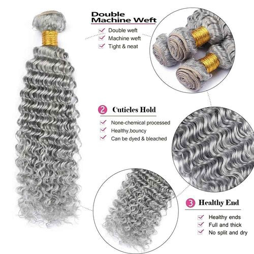 Pure Grey Bundles Grey Deep Wave Bundles 18 20 22 Inch Peruvian Virgin Remy Hair Extensions Niegmeag Silver Deep Wave Bundle Hair Weave