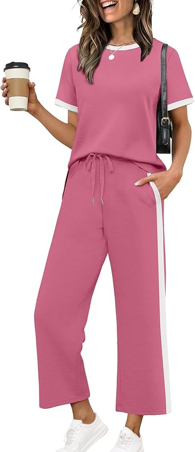 XIEERDUO Women's Side Slit Lounge Sets 2026 Fashion 2 Piece Travel Outfits Cozy Loungewear Wide Leg Tracksuits S-3XL
