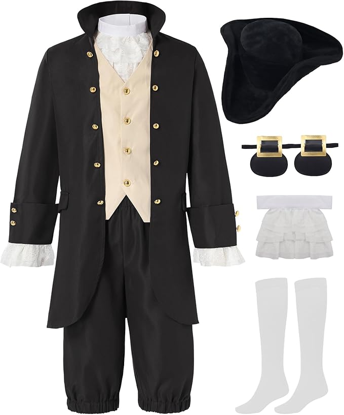 aicoaub Kids Colonial Costume Boys 18th Century America Cosplay Costume with Hat 4-17