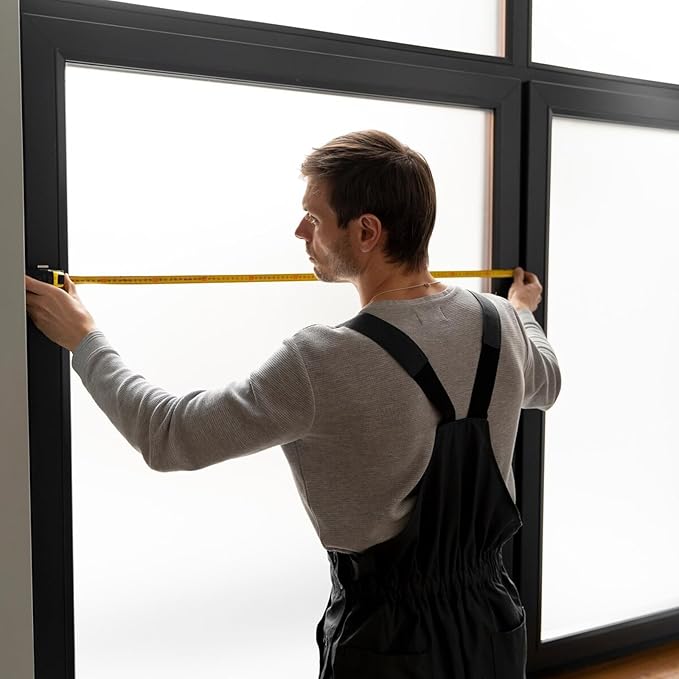 Frosted Window Privacy Film Non-Adhesive Static Cling Bathroom Decorative Stickers Heat Control UV Blocking Opaque Glass Window Coverings Film for Home Front Door Office (35.4 Inch x 6.5 Feet)