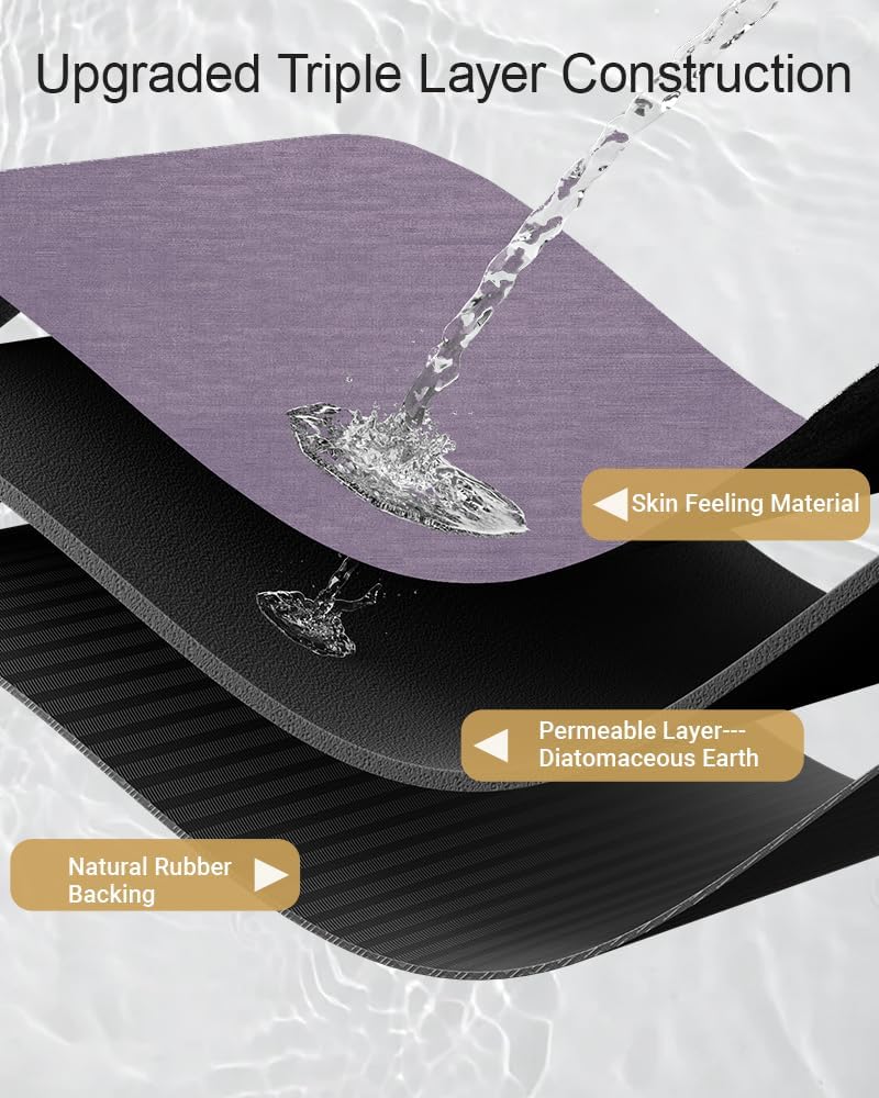 Mecko Bath Mat, Ultra Absorbent Quick Dry Bathroom Floor Mats-Rubber Non-Slip Thin Bathroom Rug Fit Under Door, Faux Suede Surface Shower Rug for Bathtub, Sink, Shower Room(Lavender Purple,16"x24")