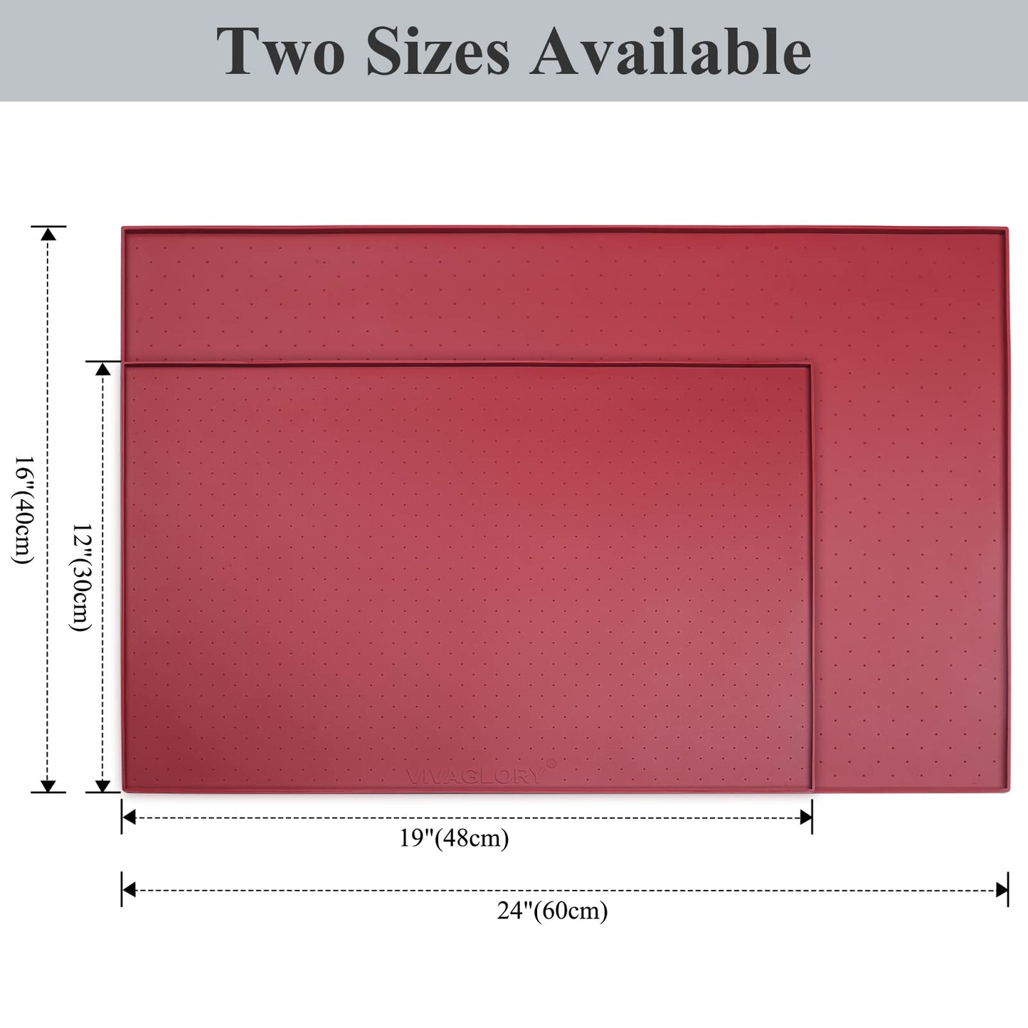 VIVAGLORY Dog Food Mat, Cat Dog Feeding Mat, Waterproof Non-Slip Food Grade Silicone Mat Placemat with Raised Edge, Anti-Messy Pet Bowl Mat for Food and Water, Burgundy, S(19"x12")
