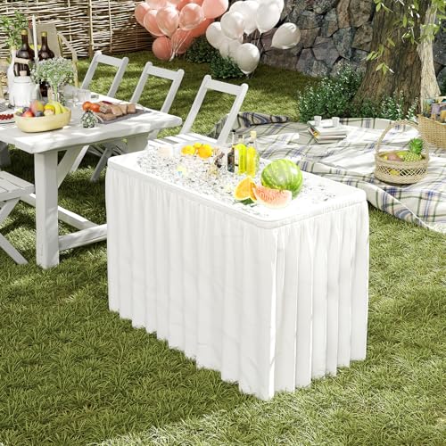 COSTWAY 46” Cooler Table, Folding Ice Table for Parties with Drain, Foldable Bucket & Removable Skirt, Ideal for Tailgate,...