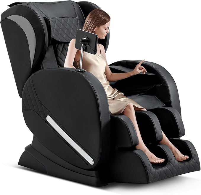 Massage Chair Full Body, Zero Gravity Massage Recliner with Air Pressure, 8 Fixed Points Massage Rollers, Heating, Foot Roller, LCD Screen Control, Home Office Use