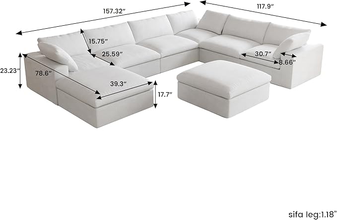 Cloud Couch Modular Sectional Sofa with Storage Ottomans,Oversized Down Filled 8 Seater Convertible Sectional Sofas, White Wide Deep Seat Couch for Living Room,Covers Washable&Replaceable