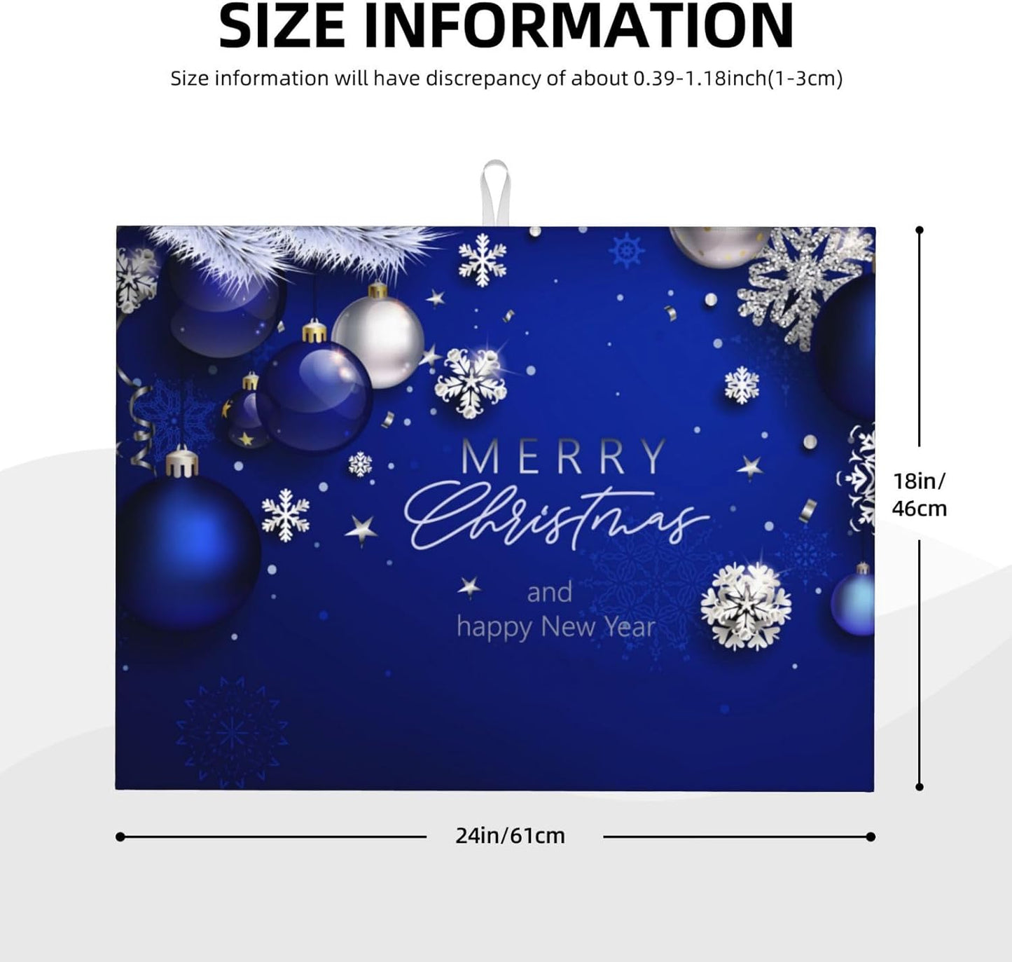 Dish Drying Mat Christmas Blue Ball Fir Branch Snowflake for Kitchen Counter Absorbent 18x24 Inch Microfiber Dishes Plate Glass Dry Draining Pad Reversible Washable