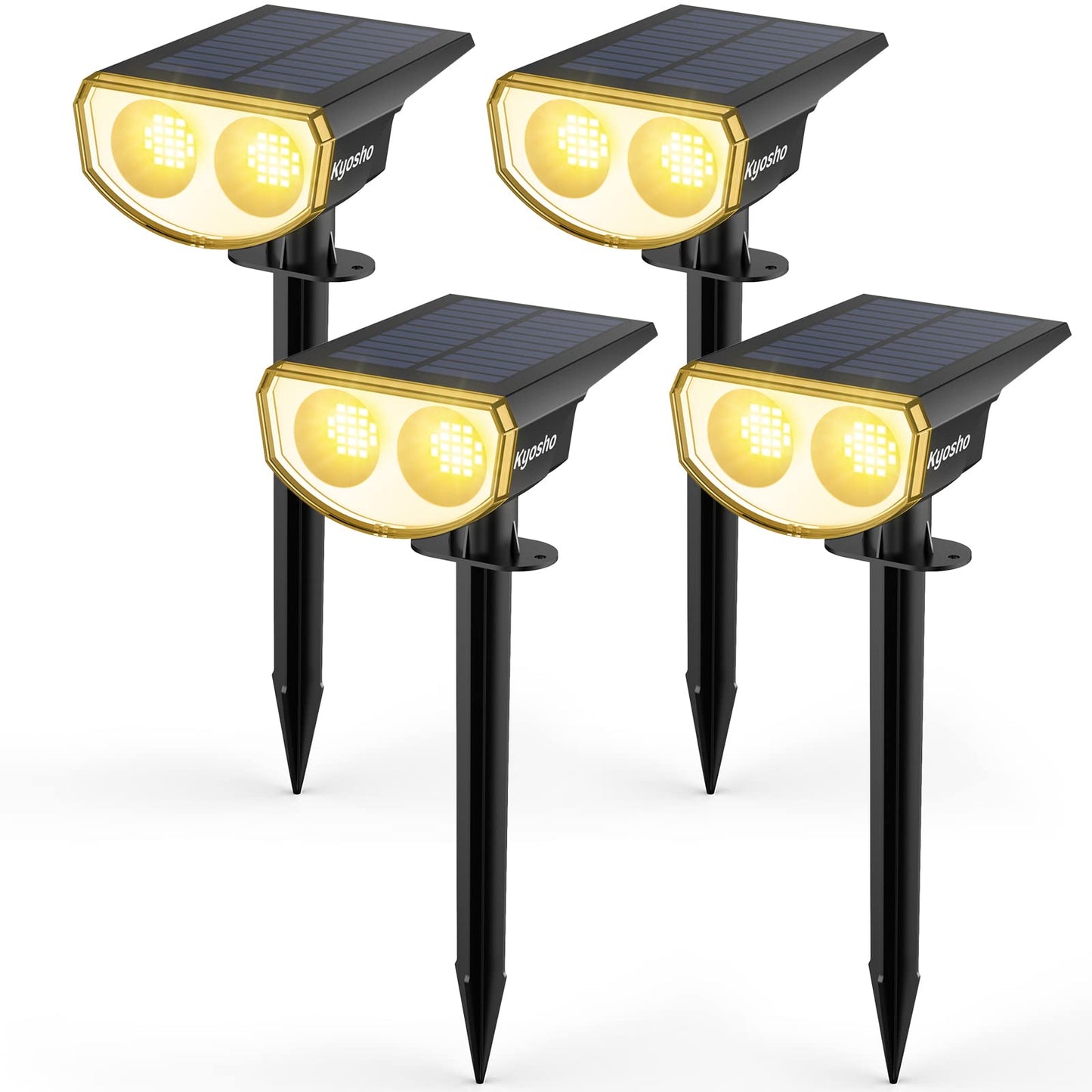 Kyosho Solar Outdoor Lights Waterproof IP67, 38 LEDs Solar Spot Lights Outdoor, 2-in-1 Landscape Spotlight with 3 Modes for Lawn, Pathway, Yard, Pool, 4 Pack